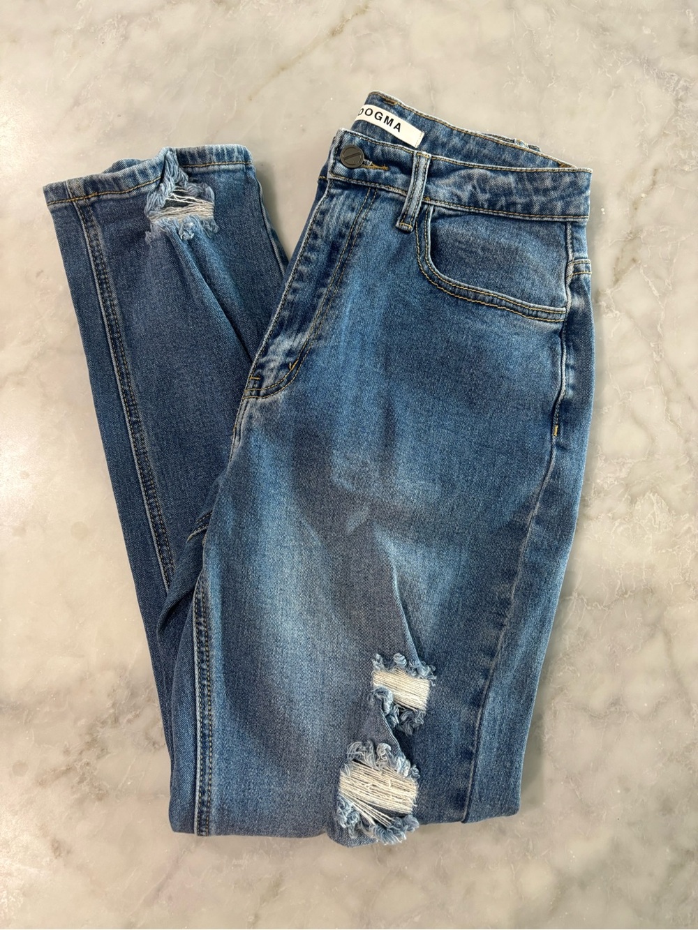 Dogma Women’s Cotton Distressed Mid Blue Boot Cut Jeans